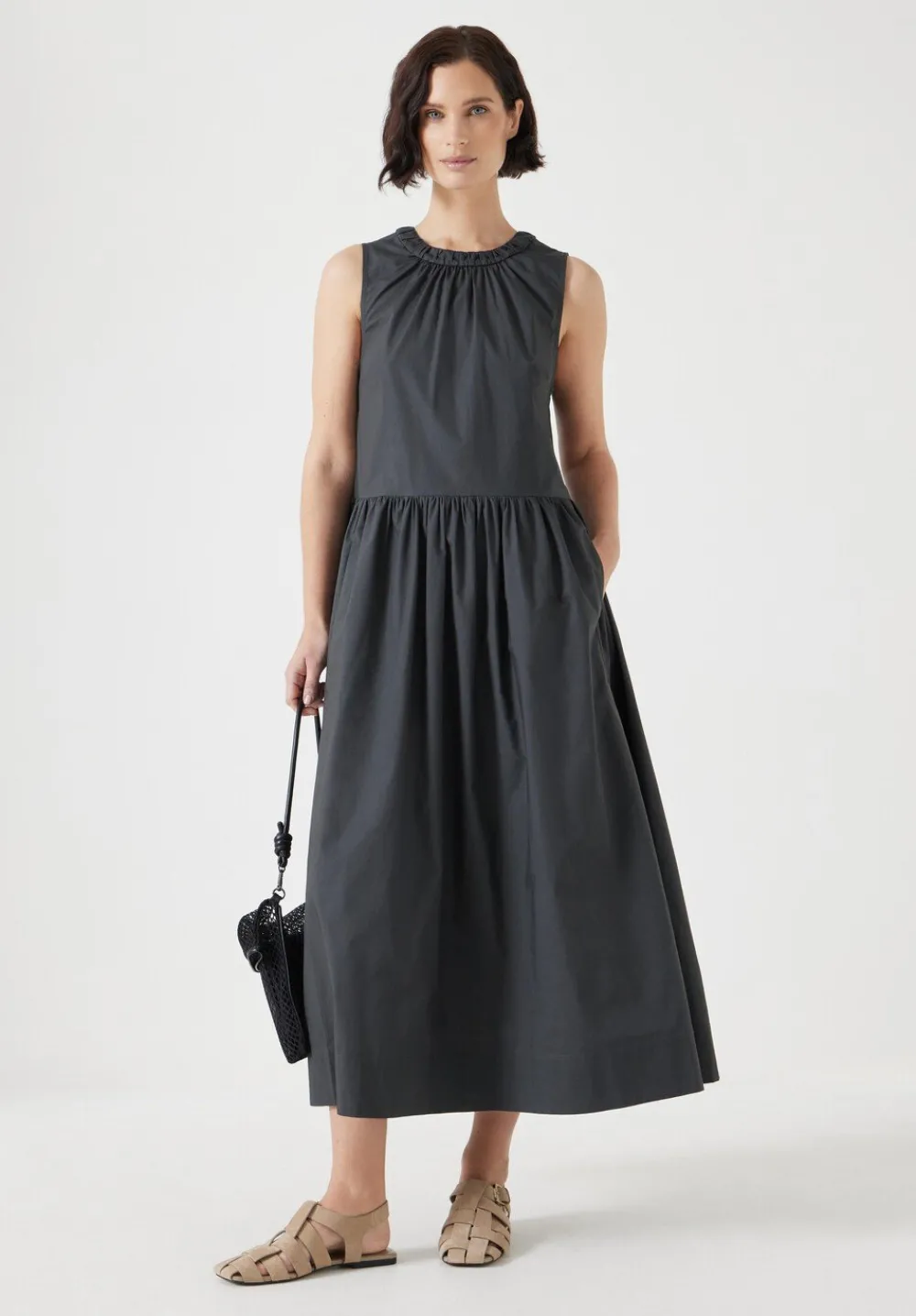 hush Dresses|Lightweight Cotton Sleeveless Crew Neck Maxi Dress Washed Black