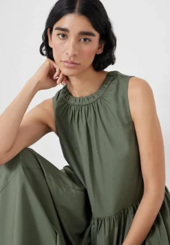 hush Dresses|Lightweight Cotton Sleeveless Crew Neck Maxi Dress Khaki Green