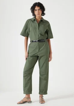 hush Jumpsuits|Dresses|Lightweight Cotton Utility Jumpsuit Khaki Green