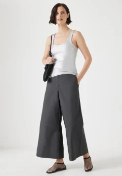 hush Trousers|Lightweight Cotton Wide Leg Cropped Trousers Washed Black
