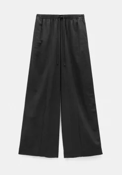 hush Trousers|Linen Blend Petunia Wide Leg Trousers Washed Black
