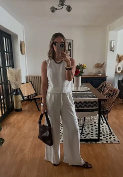hush Trousers|Linen Blend Petunia Wide Leg Trousers White