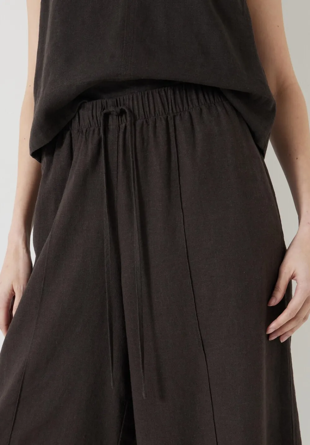 hush Trousers|Linen Blend Petunia Wide Leg Trousers Dark Brown