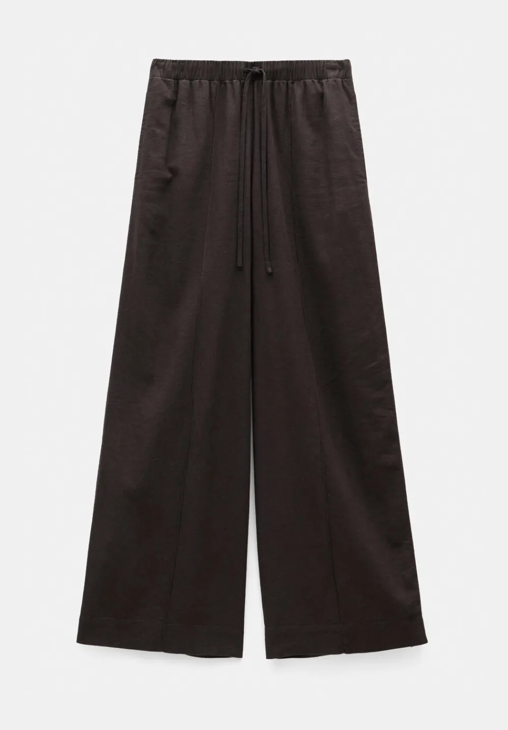 hush Trousers|Linen Blend Petunia Wide Leg Trousers Dark Brown