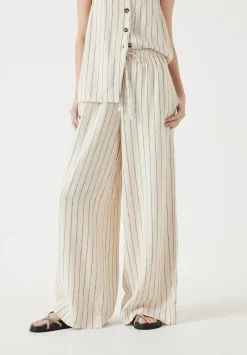 hush Trousers|Linen Blend Petunia Wide Leg Trousers Ecru Black Stripe