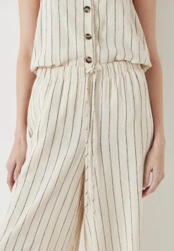 hush Trousers|Linen Blend Petunia Wide Leg Trousers Ecru Black Stripe