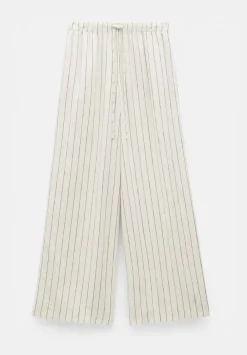 hush Trousers|Linen Blend Petunia Wide Leg Trousers Ecru Black Stripe
