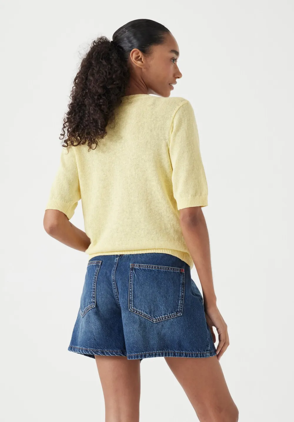 hush Tops & T-Shirts|Jumpers & Cardigans|Linen Blend Short Sleeve Cardigan Pale Yellow