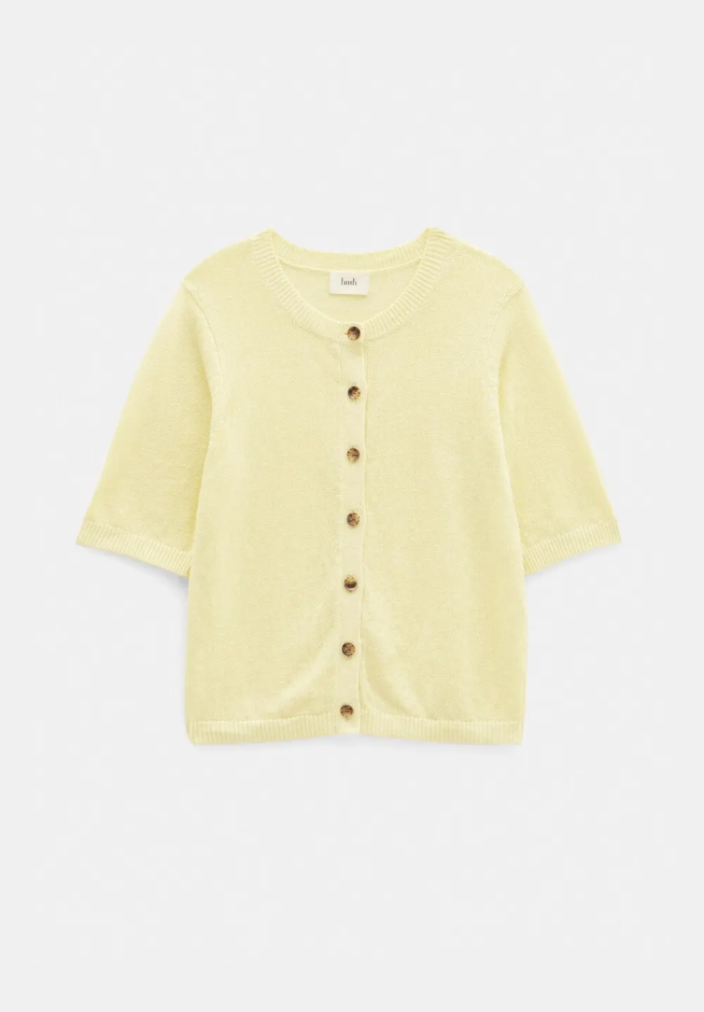 hush Tops & T-Shirts|Jumpers & Cardigans|Linen Blend Short Sleeve Cardigan Pale Yellow