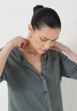 hush Tops & T-Shirts|Jumpers & Cardigans|Linen Blend Short Sleeve Cardigan Sage Green
