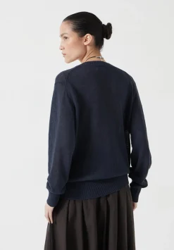 hush Jumpers & Cardigans|Linen Blend V Neck Jumper Inkwell Navy