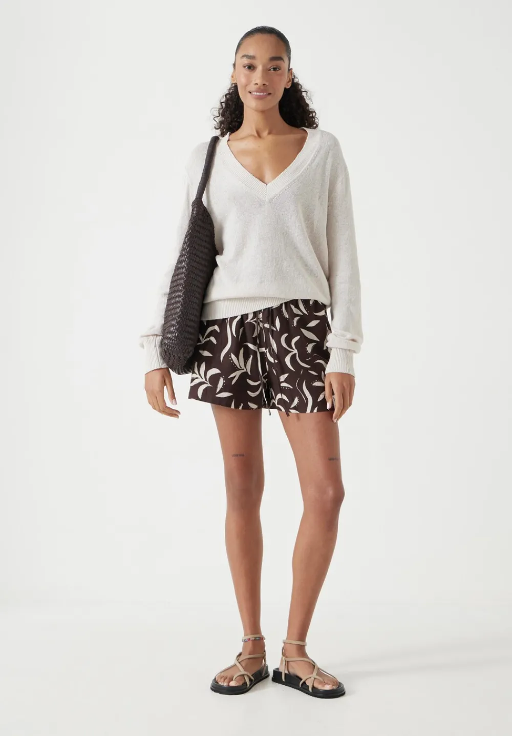 hush Jumpers & Cardigans|Linen Blend V Neck Jumper Netural