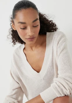 hush Jumpers & Cardigans|Linen Blend V Neck Jumper Netural