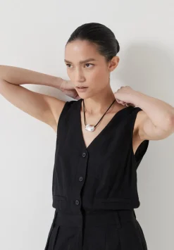 hush Jumpsuits|Dresses|Linen Blend Waistcoat Jumpsuit Washed Black