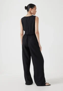 hush Jumpsuits|Dresses|Linen Blend Waistcoat Jumpsuit Washed Black
