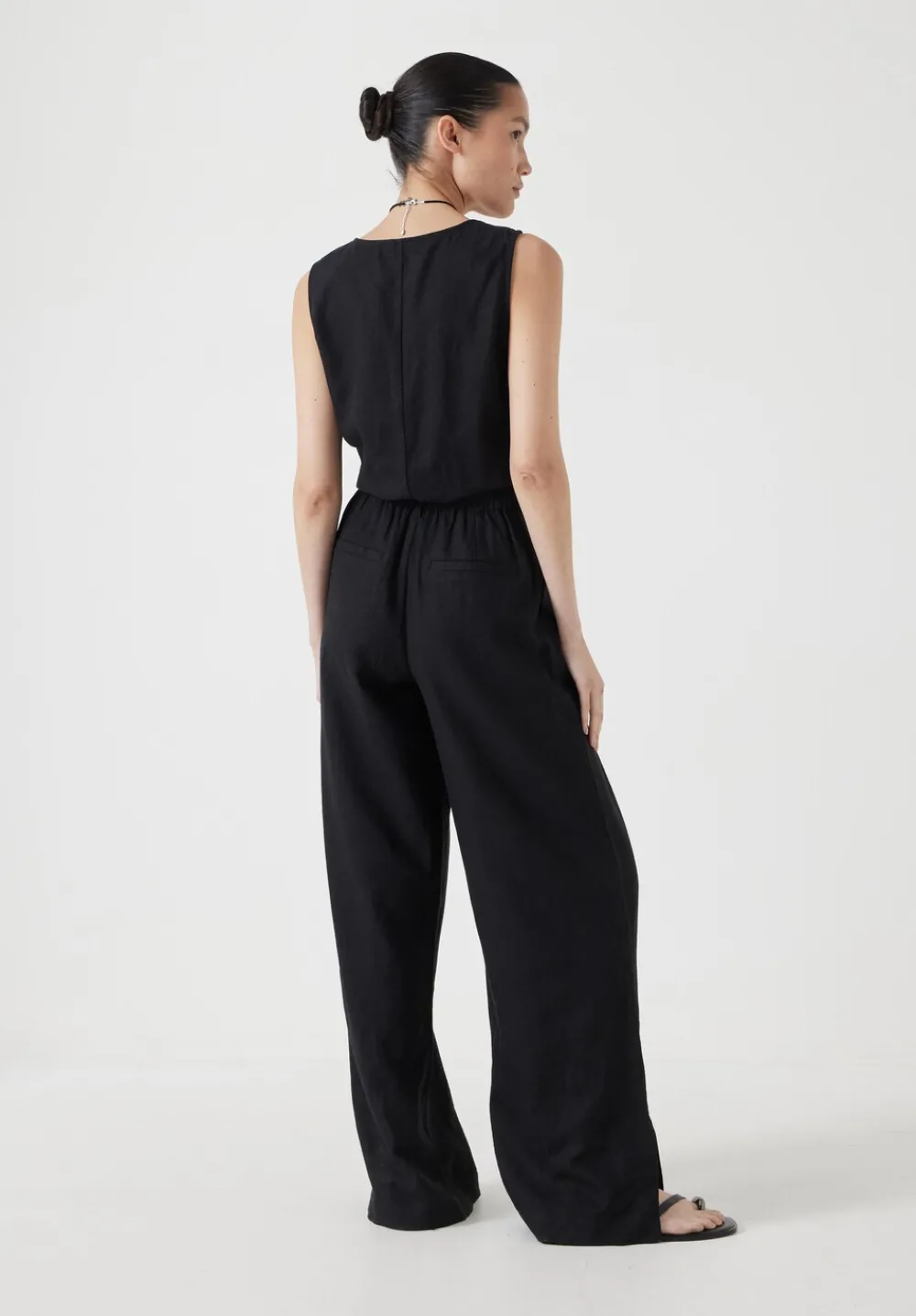 hush Jumpsuits|Dresses|Linen Blend Waistcoat Jumpsuit Washed Black