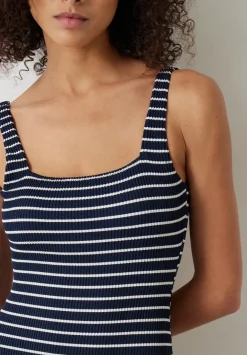 hush Swimwear & Beachwear|Lola Stripe Crinkle Scoop Swimsuit Navy/White Stripe
