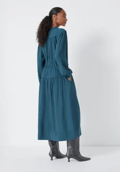 hush Dresses|Long Sleeve Air Flow Shirt Dress Teal Blue