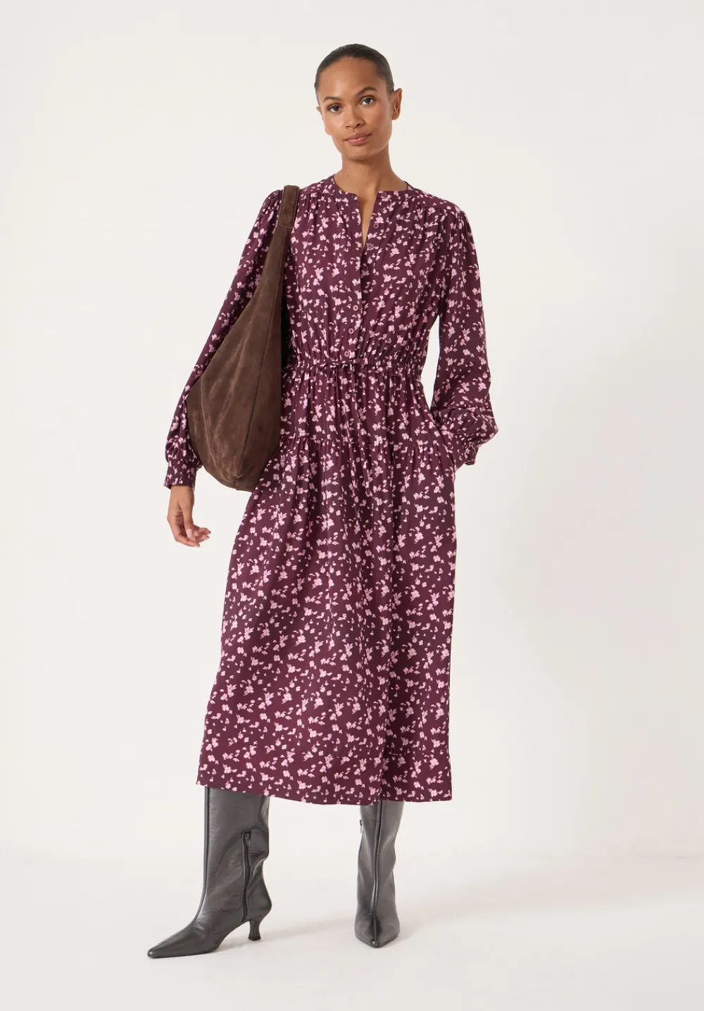 hush Dresses|Long Sleeve Air Flow Shirt Dress Ditsy Floral Purple
