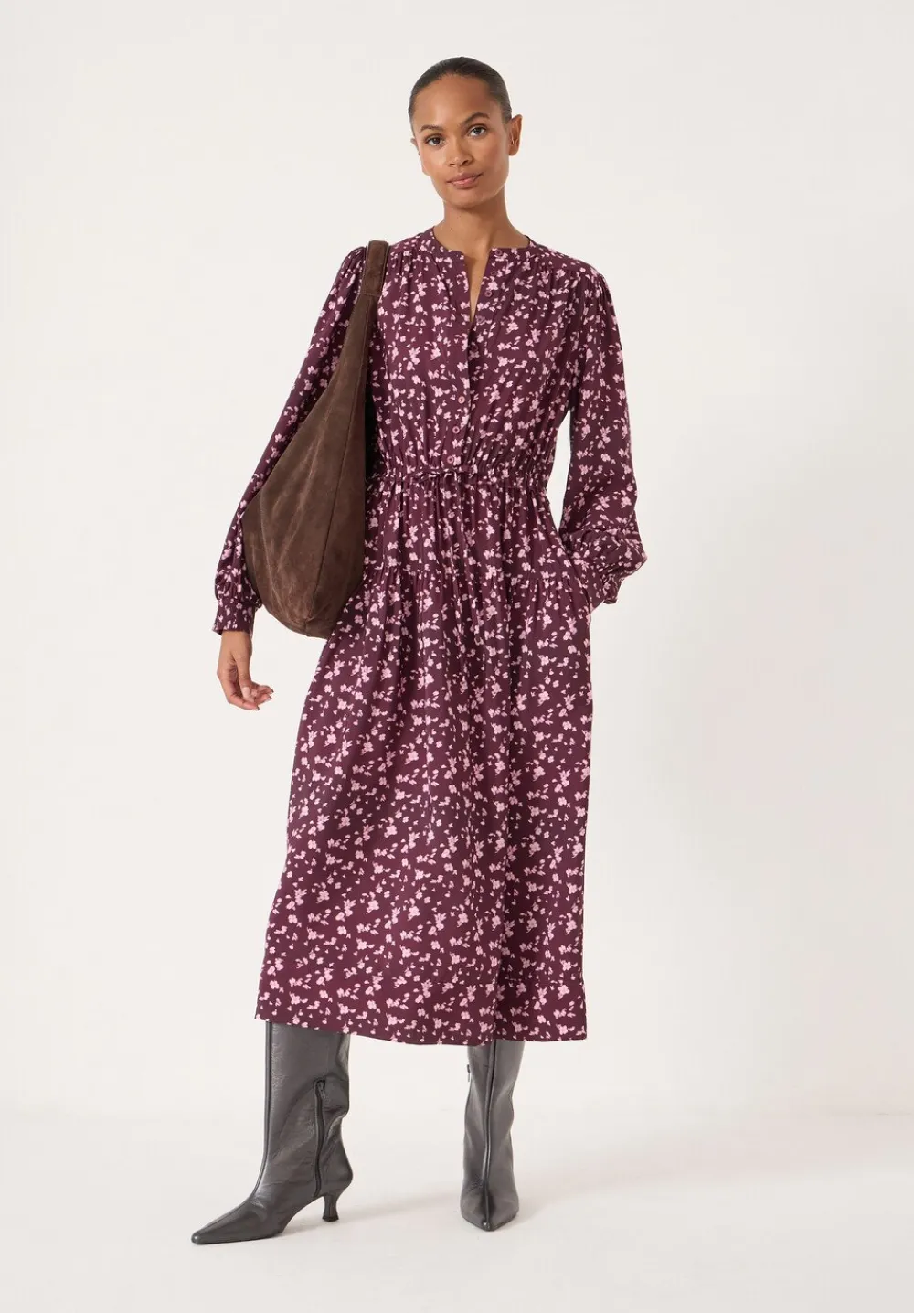 hush Dresses|Long Sleeve Air Flow Shirt Dress Ditsy Floral Purple
