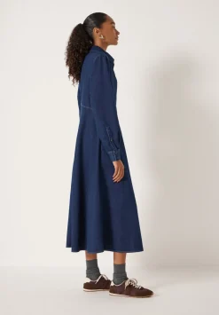 hush Dresses|Long Sleeve Denim Shirt Dress Rinse wash