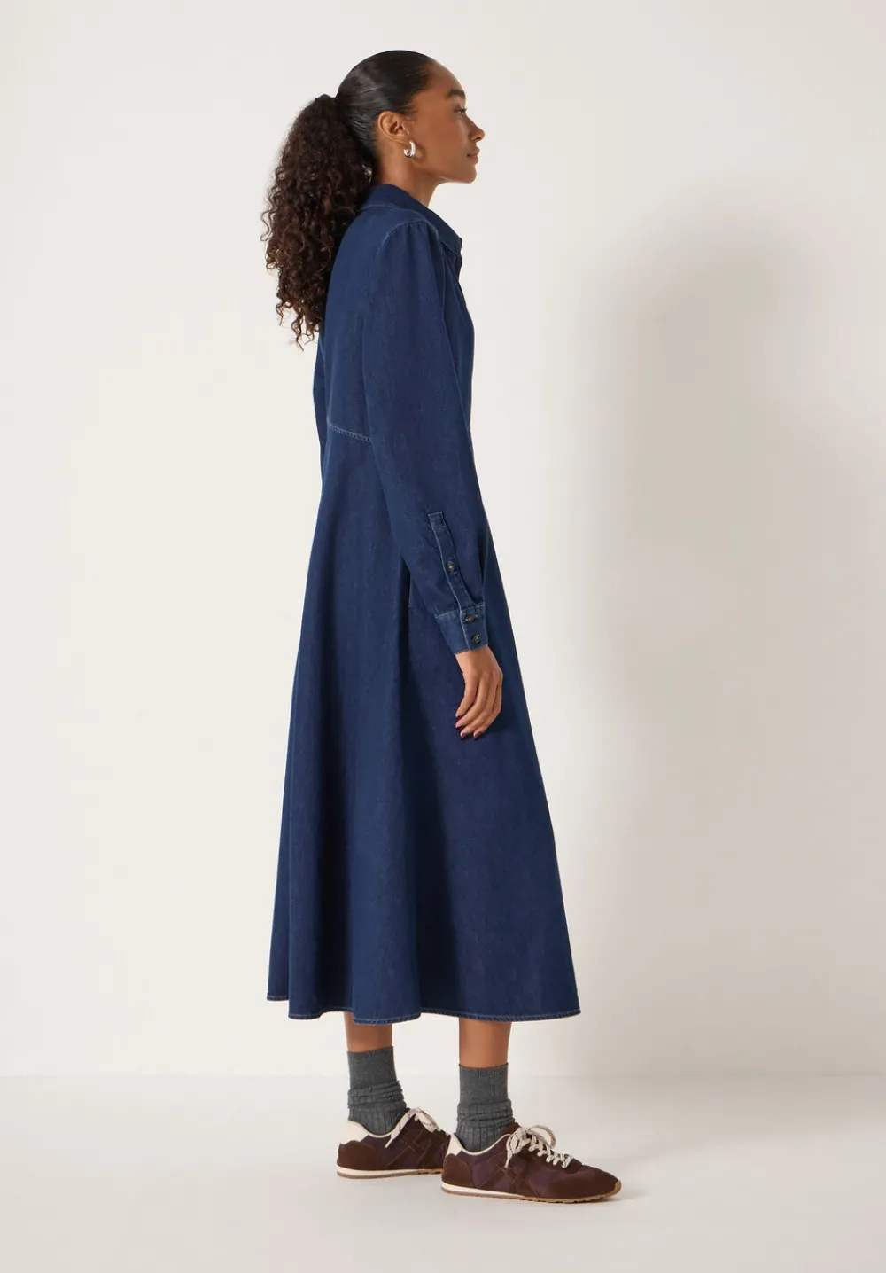hush Dresses|Long Sleeve Denim Shirt Dress Rinse wash