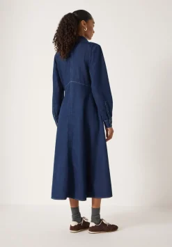 hush Dresses|Long Sleeve Denim Shirt Dress Rinse wash
