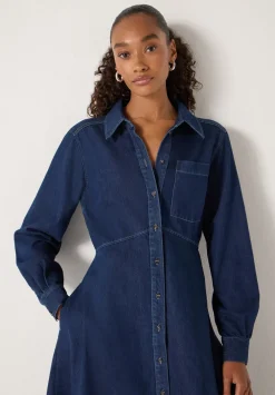 hush Dresses|Long Sleeve Denim Shirt Dress Rinse wash