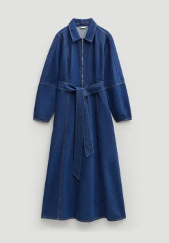 hush Dresses|Long Sleeve Denim Tie Waist Dress Mid Authentic Wash