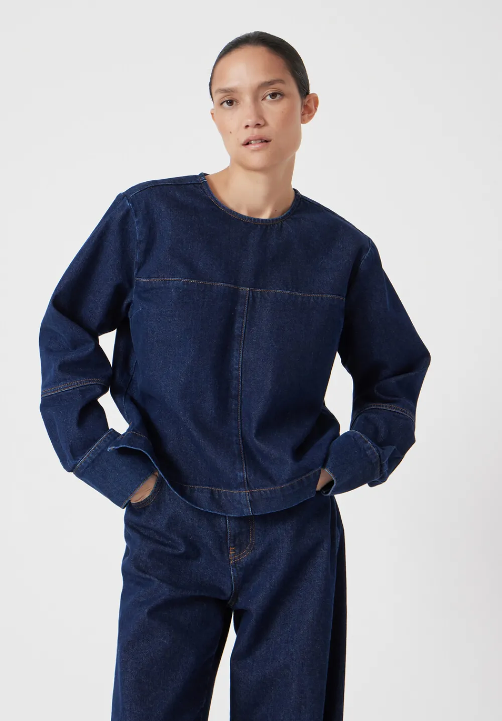 hush Shirts & Blouses|Long Sleeve Denim Top Mid Blue