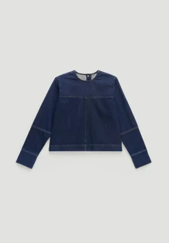 hush Shirts & Blouses|Long Sleeve Denim Top Mid Blue