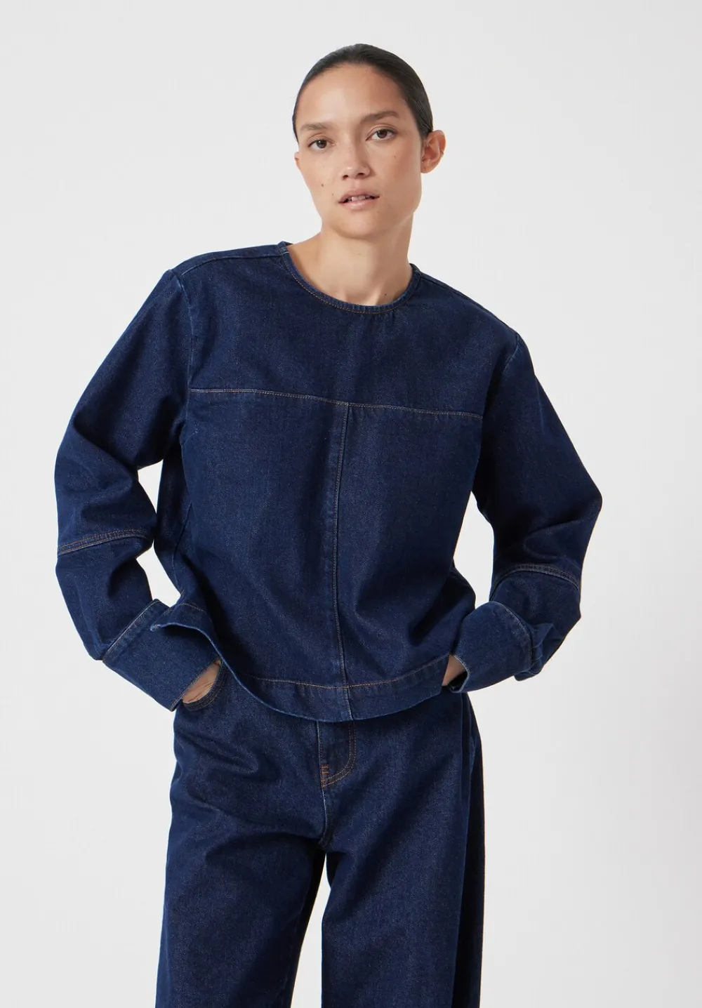 hush Shirts & Blouses|Long Sleeve Denim Top Mid Blue