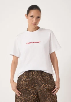 hush Tops & T-Shirts|Long Story Short Slogan T-Shirt Ecru White