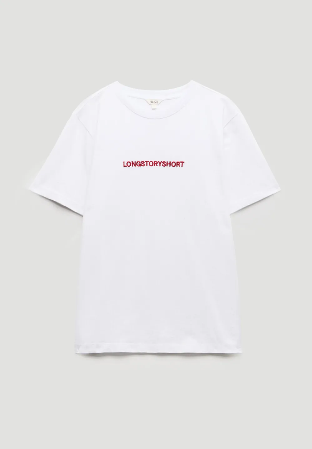 hush Tops & T-Shirts|Long Story Short Slogan T-Shirt Ecru White