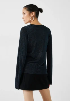 hush Jumpers & Cardigans|Lorine Metallic Crew Jumper Black/Teal Metallic