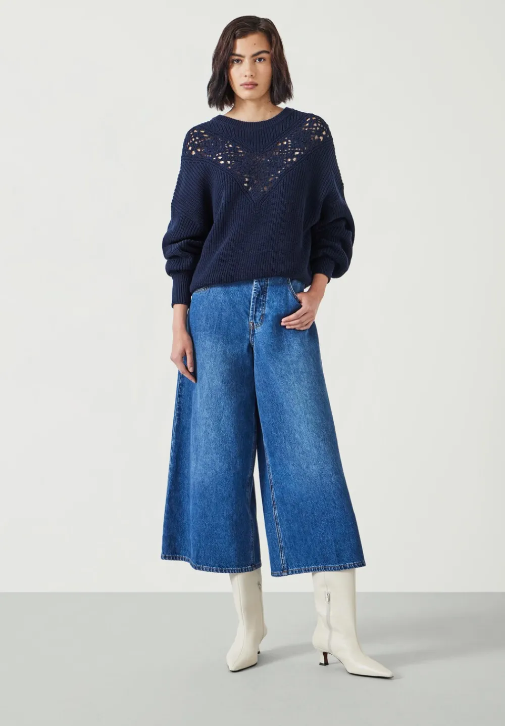 hush Jumpers & Cardigans|Louise Lace Insert Cotton Jumper Navy