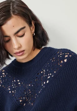 hush Jumpers & Cardigans|Louise Lace Insert Cotton Jumper Navy