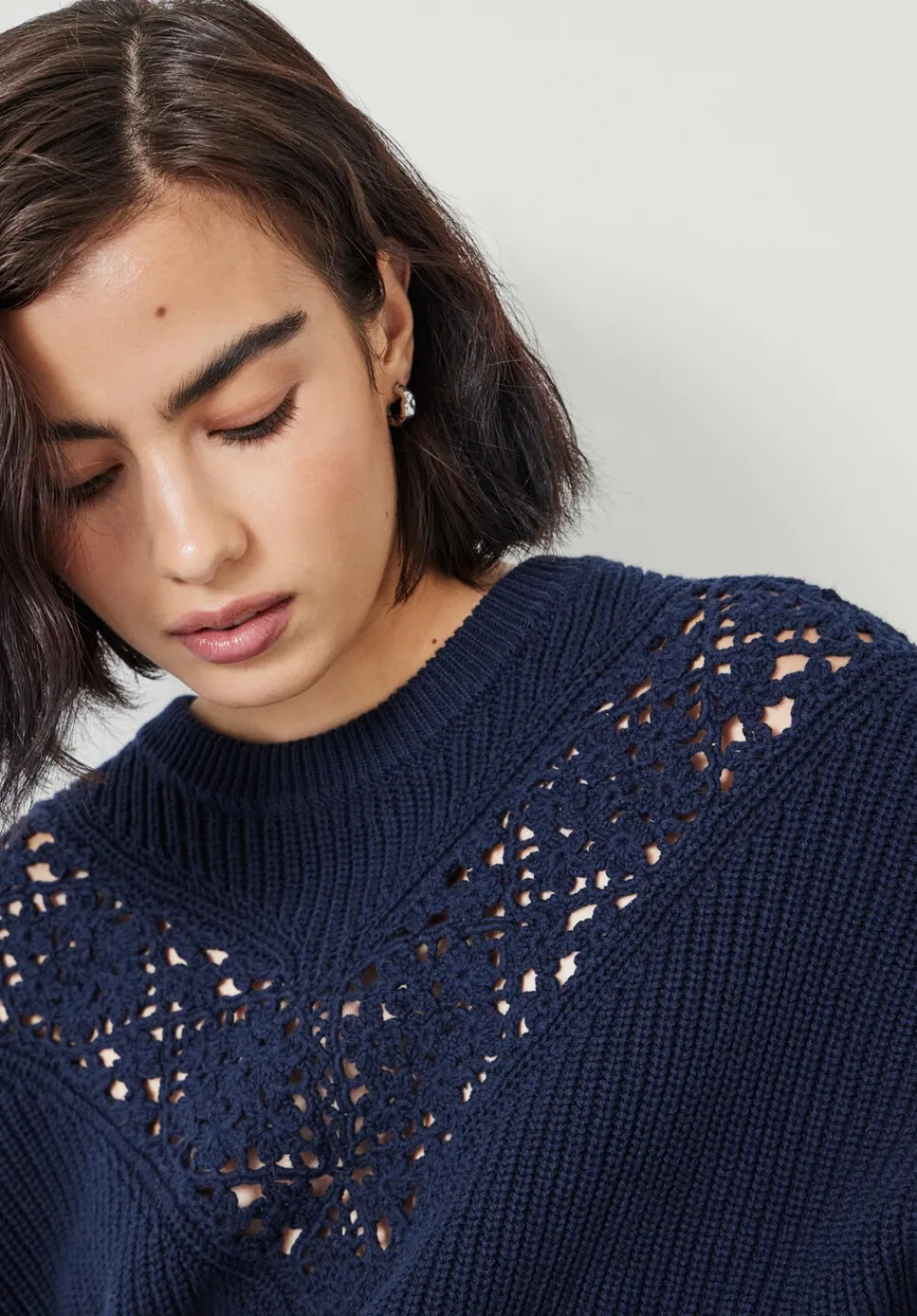 hush Jumpers & Cardigans|Louise Lace Insert Cotton Jumper Navy