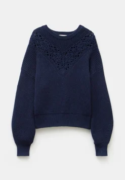 hush Jumpers & Cardigans|Louise Lace Insert Cotton Jumper Navy
