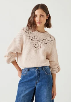hush Jumpers & Cardigans|Louise Lace Insert Cotton Jumper Ivory