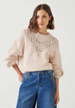 hush Jumpers & Cardigans|Louise Lace Insert Cotton Jumper Ivory