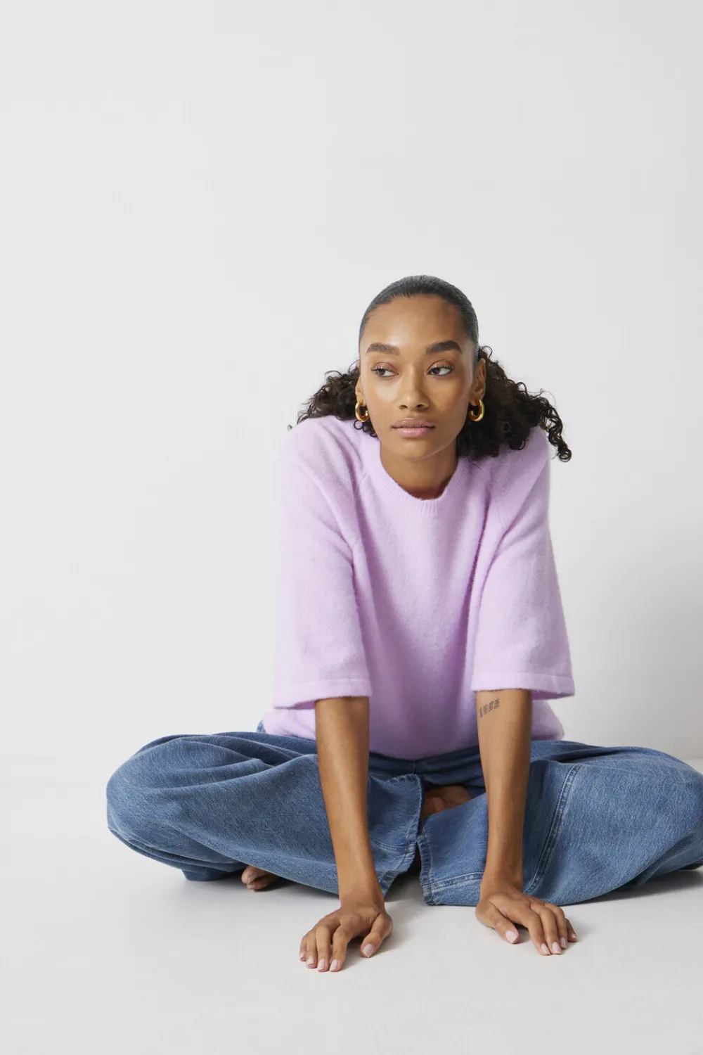 hush Tops & T-Shirts|Jumpers & Cardigans|Lucia Knitted Crew Neck T-shirt Soft Lilac