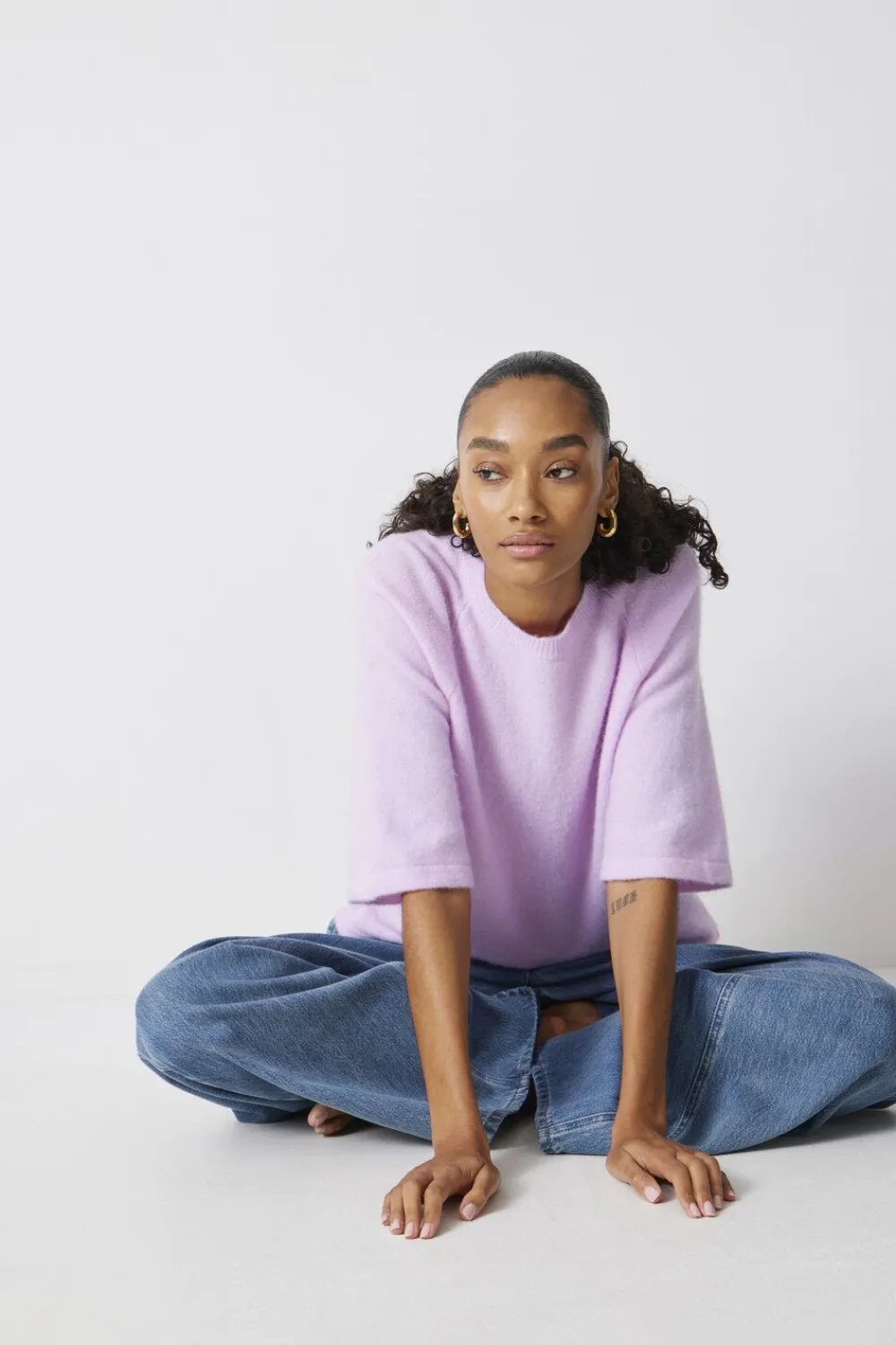 hush Tops & T-Shirts|Jumpers & Cardigans|Lucia Knitted Crew Neck T-shirt Soft Lilac
