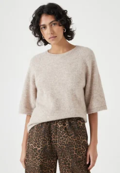 hush Tops & T-Shirts|Jumpers & Cardigans|Lucia Knitted Crew Neck T-shirt Oatmeal