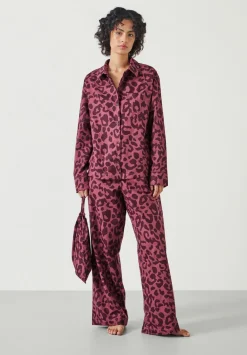 hush Pyjamas & Nightwear|Luella Flannel Animal Print Pyjama Set Wine Red Leopard