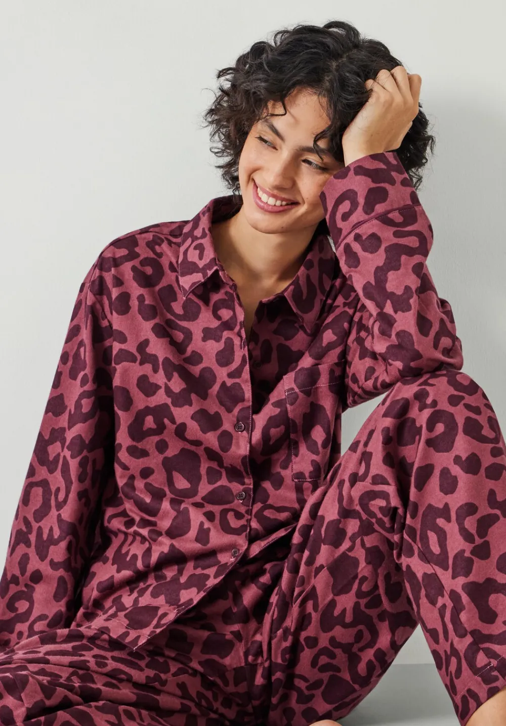 hush Pyjamas & Nightwear|Luella Flannel Animal Print Pyjama Set Wine Red Leopard
