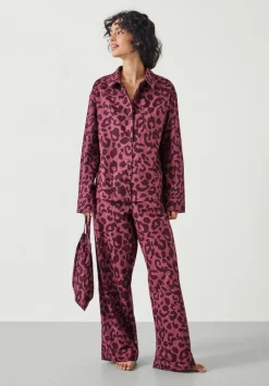 hush Pyjamas & Nightwear|Luella Flannel Animal Print Pyjama Set Wine Red Leopard