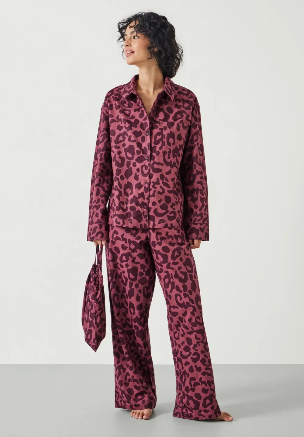 hush Pyjamas & Nightwear|Luella Flannel Animal Print Pyjama Set Wine Red Leopard