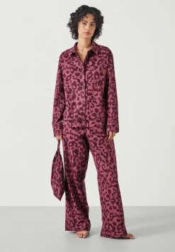 hush Pyjamas & Nightwear|Luella Flannel Animal Print Pyjama Set Wine Red Leopard