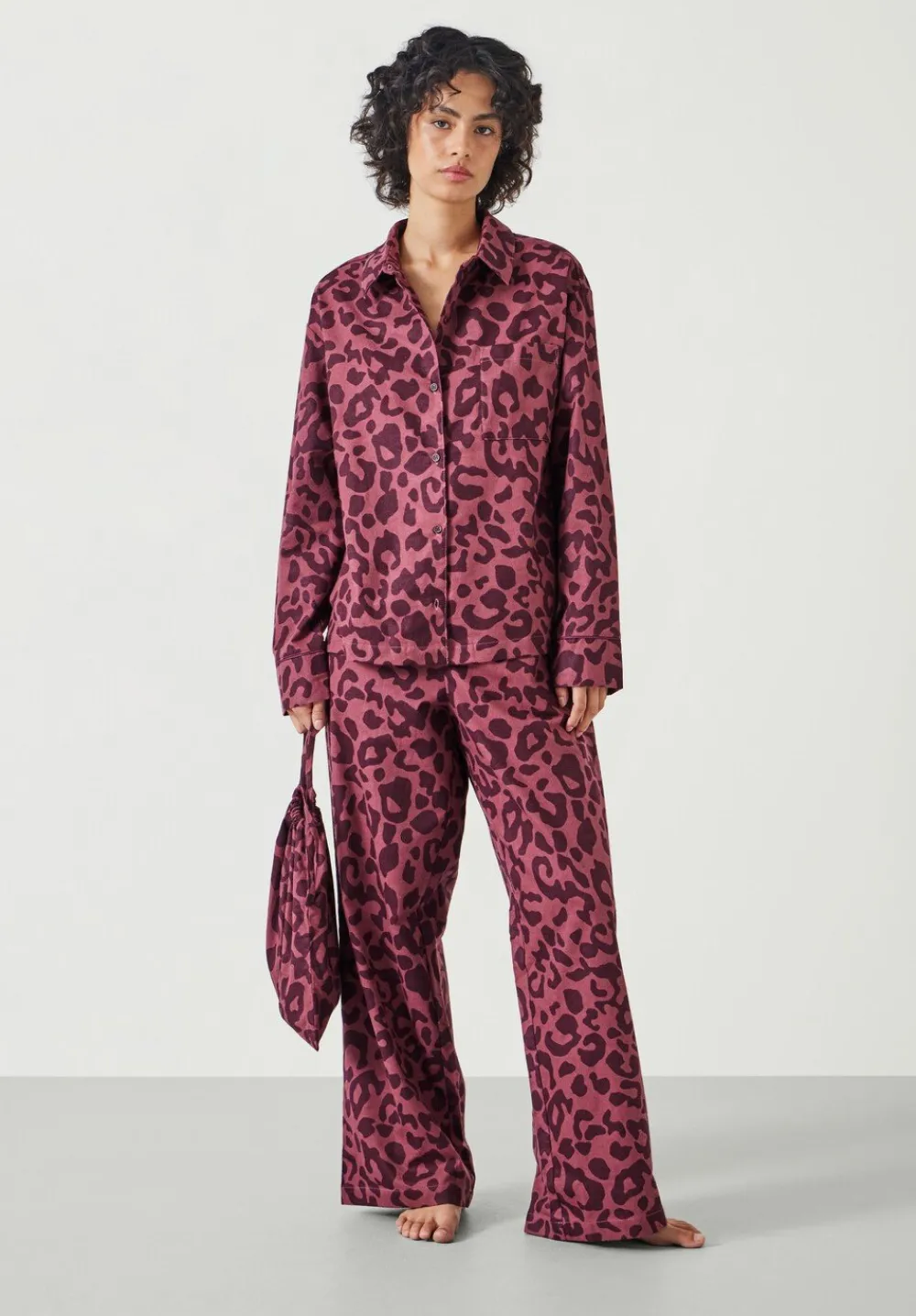 hush Pyjamas & Nightwear|Luella Flannel Animal Print Pyjama Set Wine Red Leopard